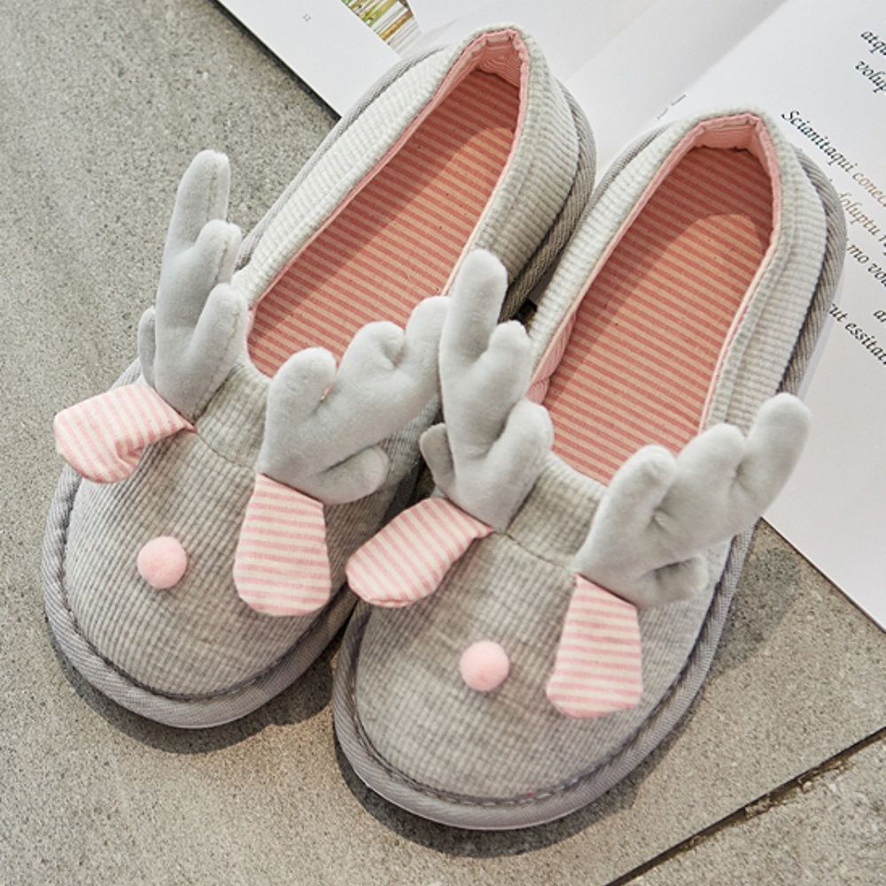 Dudu Town Grey and Pink Gray Deer Slippers- 7/8